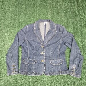 St Johns Bay Jean Jacket Womens Large Denim 3 Button Blazer Pockets Stretch Blue